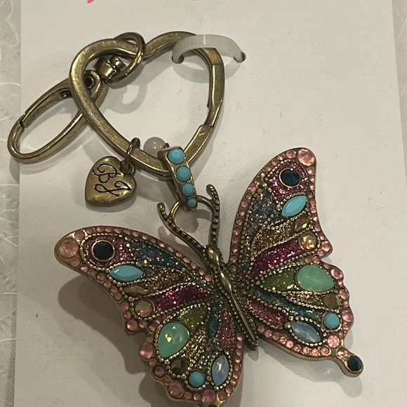 Betsey Johnson Butterfly Bag Charm Crystal Accents NWT Burnished Gold Tone Boho - Picture 2 of 8